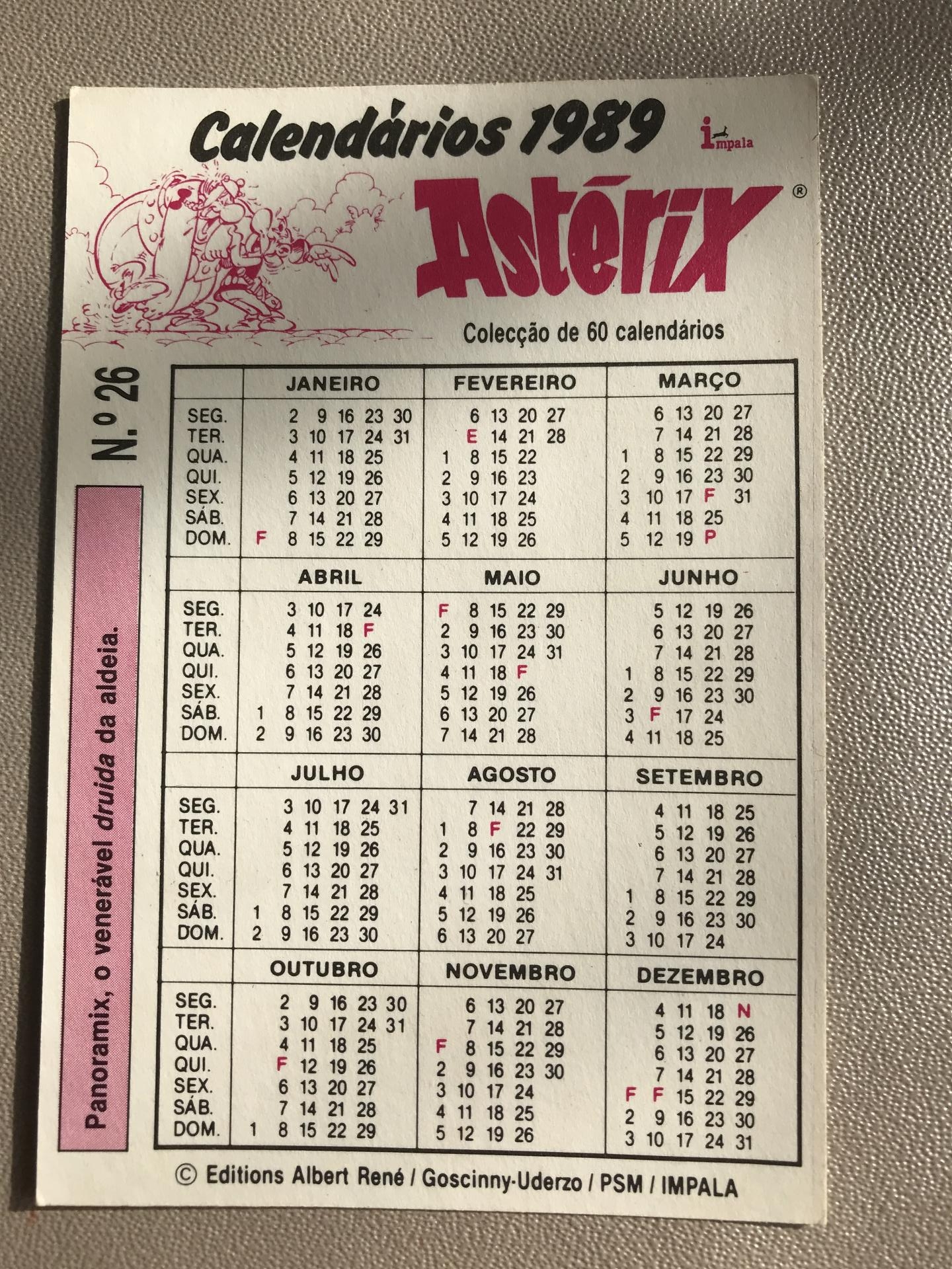 CALENDRIER PSM 1989